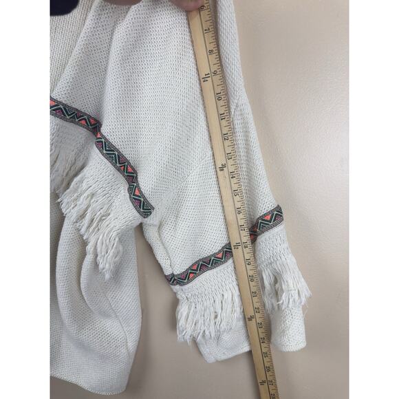 H&M Cream Kimono Cardigan Size L Boho Fringe Orange Stripes Coachella Style - Picture 10 of 12